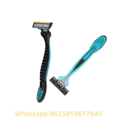 R319 Stainless Steel 3 Blade Disposable Razor Cheap Triple Blade Plastic Handle With Rubber Shaving Razor