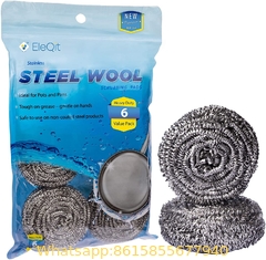 Juego de 6 esponjas de lana de acero inoxidable para eliminar suciedad, grasa, aceite o manchas de platos, ollas, fogone