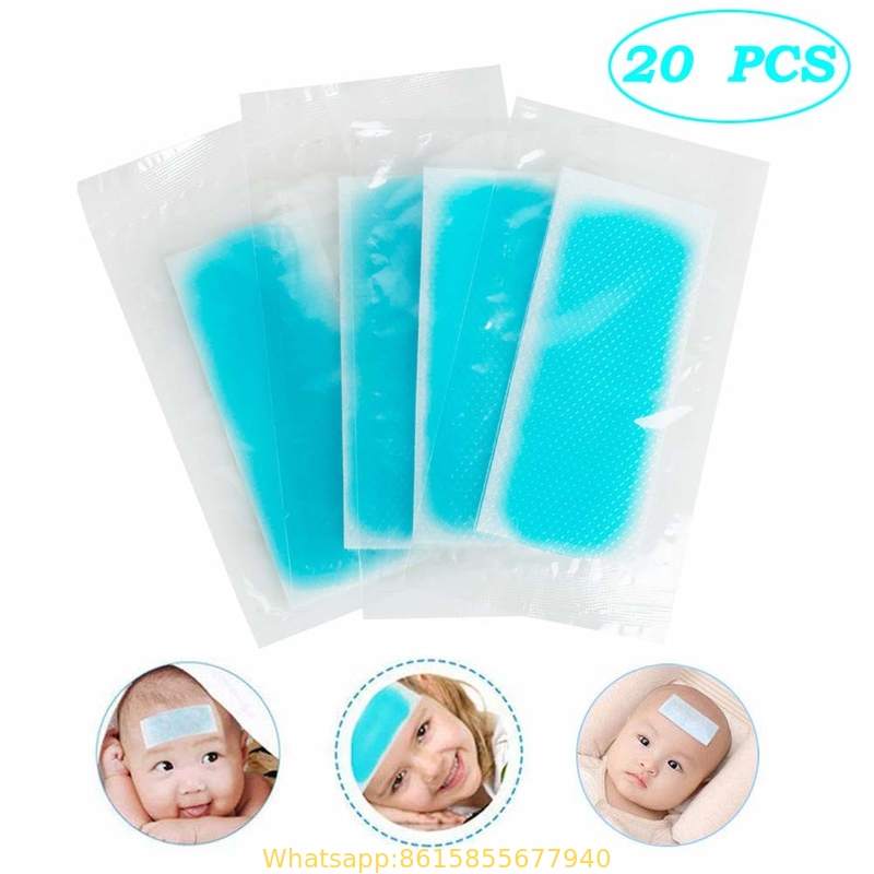 Fever Cooling Patch 20pcs 8 Hours Fever Cooling Gel Pads for Relief Migraine, Muscle ache, Sprain, Hot Flash Blue Forehe