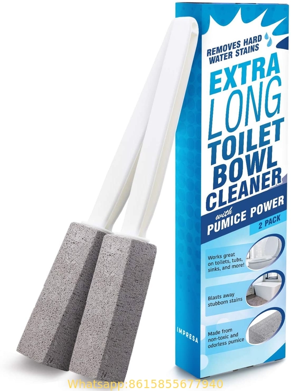 Pumice Stone Toilet Bowl Cleaner with Extra Long Handle - Limescale Remover - Pumice Toilet Brush - Also Cleans BBQ Gril