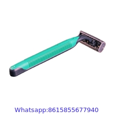 Twin blade high quality disposable razor with lubricant strip and plastic handle