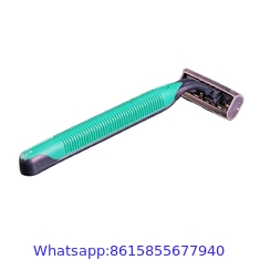 Twin blade high quality disposable razor with lubricant strip and plastic handle