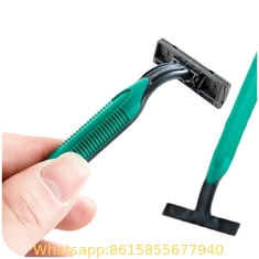 Twin blade high quality disposable razor with lubricant strip and plastic handle
