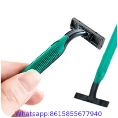 Twin blade high quality disposable razor with lubricant strip and plastic handle