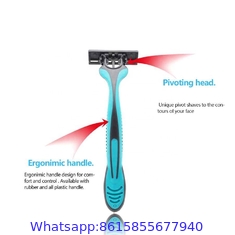 R319 Stainless Steel 3 Blade Disposable Razor Cheap Triple Blade Plastic Handle With Rubber Shaving Razor