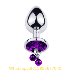 Colorful Stainless Steel Crystal Metal Butt Anal Sex Toys Anal Plug with Bell
