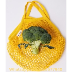 Reusable cotton mesh grocery bag string net tote shopping bags with long handle