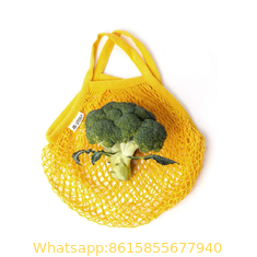 Reusable cotton mesh grocery bag string net tote shopping bags with long handle