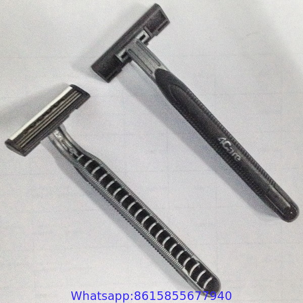 R311 rubber handle Triple blade disposable shaving razor with lubricant strip