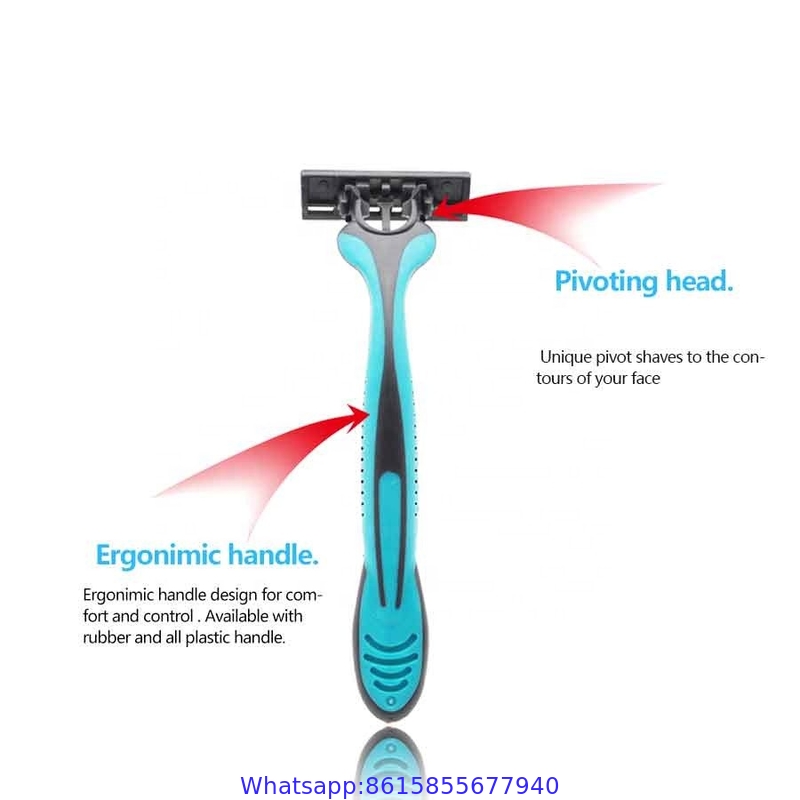 R319 Stainless Steel 3 Blade Disposable Razor Cheap Triple Blade Plastic Handle With Rubber Shaving Razor