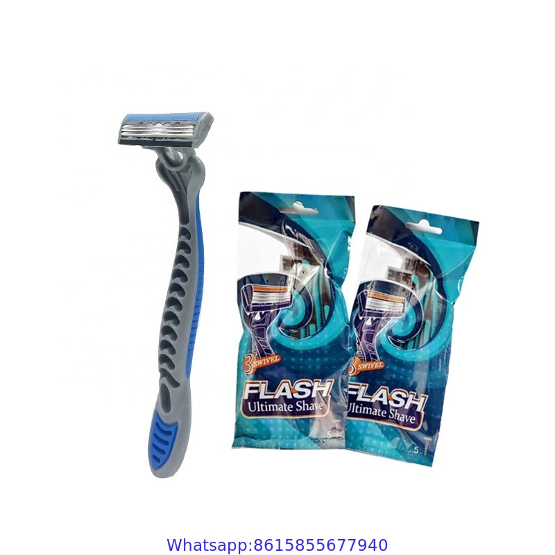 R319 Blue And Grey Handle Grey Head Three Blade Razor For Men