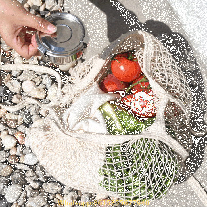 Large String Reusable Cotton Mesh Produce bag Net Shopping Bags Cotton Mesh Tote Bag for fruit vegetable